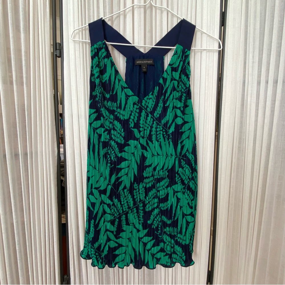 Banana Republic Navy and Green Leaf Print Top